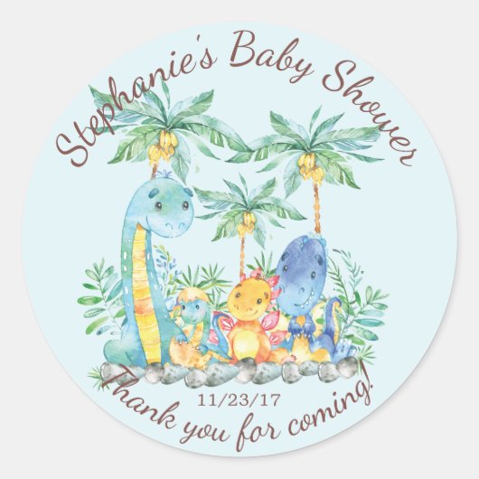 Schattigee Dinosaur Boys Baby shower Favor Sticker (Voorkant)