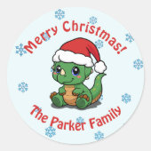 Schattigee Dinosaur Christmas Envelope Seals Ronde Sticker (Voorkant)
