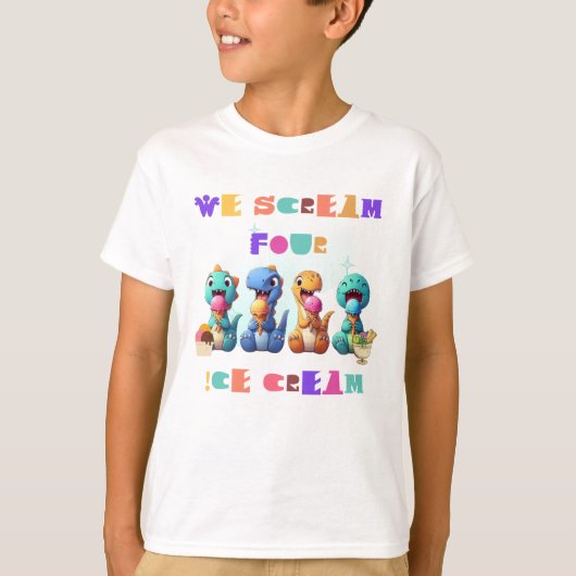 Schattigee Dinosaur Funny Scream Vier ijsjes Verja T-shirt (Voorkant)