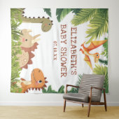 Schattigee Dinosaur Greenery Baby shower Foto Acht Wandkleed (In Situ (horizontaal))