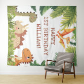 Schattigee Dinosaur Greenery Verjaardagsfeestje Ac Wandkleed (In Situ (horizontaal))
