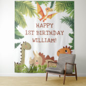 Schattigee Dinosaur Greenery Verjaardagsfeestje Ac Wandkleed (In situ)