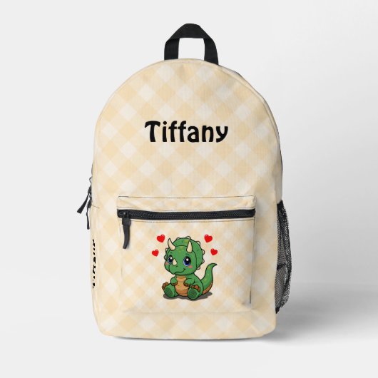 Schattigee Dinosaur Kinder Rugzak – Naam toevoegen (Voorkant)