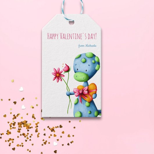 Schattigee Dinosaur Klaslokaal Valentijnsdag Cadeaulabel