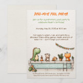 Schattigee Dinosaur Pool Party Verjaardagsuitnodig Kaart (Voorkant / Achterkant)