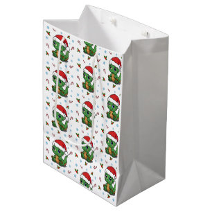 Schattigee Dinosaur Santa Hat Christmas Gift Bag Medium Cadeauzakje