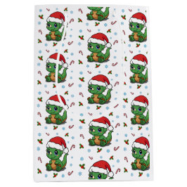 Schattigee Dinosaur Santa Hat Christmas Gift Bag Medium Cadeauzakje