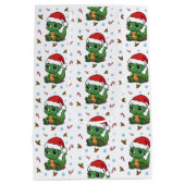 Schattigee Dinosaur Santa Hat Christmas Gift Bag Medium Cadeauzakje (Achterkant)