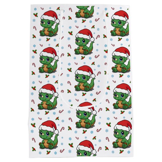 Schattigee Dinosaur Santa Hat Christmas Gift Bag Medium Cadeauzakje (Achterkant)