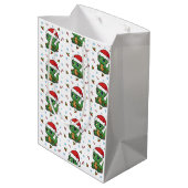 Schattigee Dinosaur Santa Hat Christmas Gift Bag Medium Cadeauzakje (Achterkant Gekanteld)