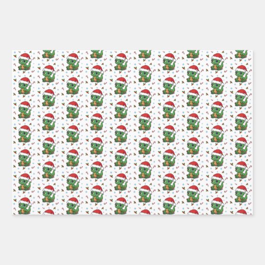 Schattigee Dinosaur Santa Hat Christmas Wrapping P Inpakpapier Vel (Voorkant 2)