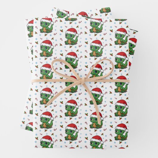 Schattigee Dinosaur Santa Hat Christmas Wrapping P Inpakpapier Vel (In situ)