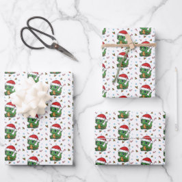 Schattigee Dinosaur Santa Hat Christmas Wrapping P Inpakpapier Vel