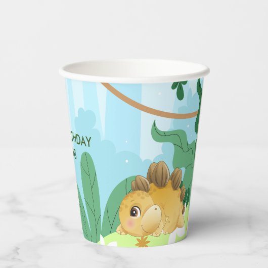 Schattigee dinosaurus 1e verjaardag Dino Party Papieren Bekers (Achterkant)