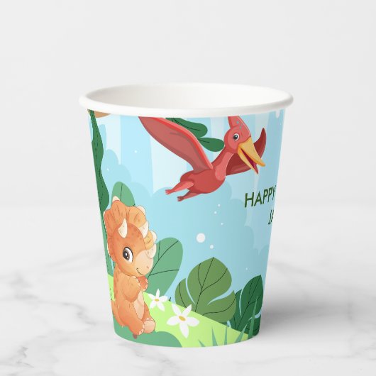 Schattigee dinosaurus 1e verjaardag Dino Party Papieren Bekers (Voorkant)
