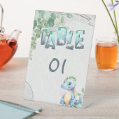 Schattigee Dinosaurus 1e Verjaardag Tafel Nummers  Reclamebord Met Voetstuk (Insitu)