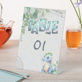 Schattigee Dinosaurus 1e Verjaardag Tafel Nummers  Reclamebord Met Voetstuk