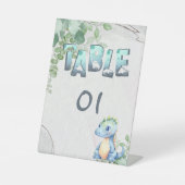 Schattigee Dinosaurus 1e Verjaardag Tafel Nummers  Reclamebord Met Voetstuk (Voorkant)