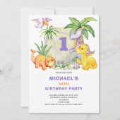 Schattigee Dinosaurus 1e Verjaardagsuitnodiging Kaart (Voorkant)