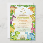 Schattigee Dinosaurus 1e Verjaardagsuitnodiging Kaart (Voorkant)