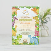 Schattigee Dinosaurus 1e Verjaardagsuitnodiging Kaart (Staand voorkant)