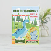 Schattigee dinosaurus 1st Boy's Verjaardagsfeestui Kaart (Staand voorkant)