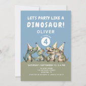 Schattigee dinosaurus 4e verjaardagsfeest kaart (Voorkant)