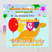 Schattigee Dinosaurus 6e Verjaardagsfeestuitnodigi Kaart (Voorkant / Achterkant)