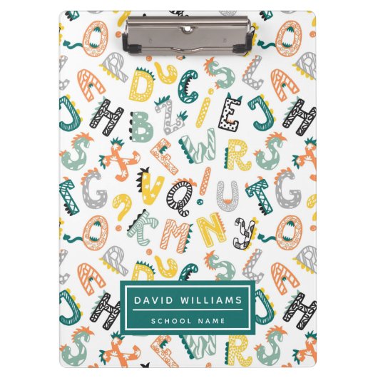Schattigee dinosaurus alfabet patroon Kinder schoo Klembord (Voorkant)