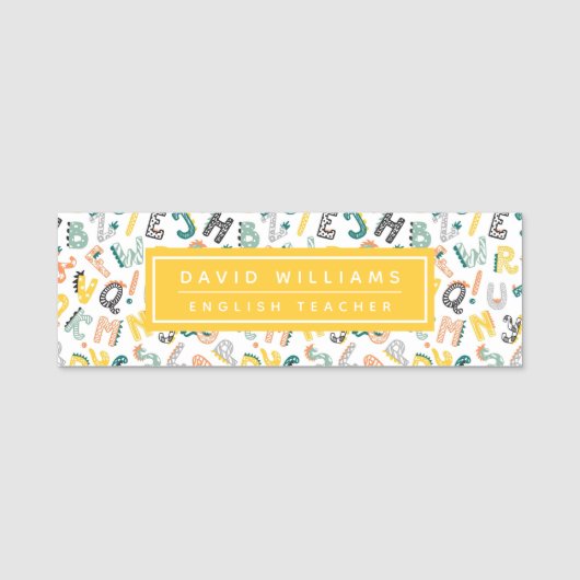 Schattigee dinosaurus alfabet Pattern Custom Teach Naamplaatje (Voorkant)