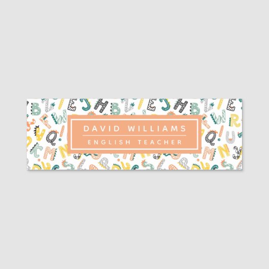 Schattigee dinosaurus alfabet Pattern Custom Teach Naamplaatje (Voorkant)