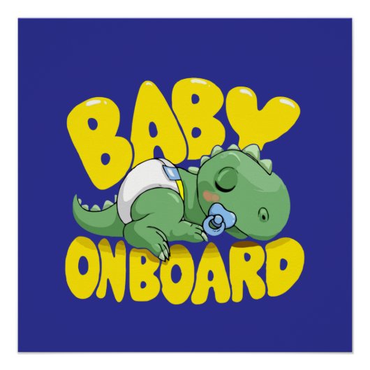 Schattigee dinosaurus Baby aan boord van autostick Perfect Poster (Voorkant)