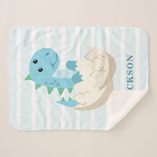 Schattigee Dinosaurus Baby Boy Gepersonaliseerd Sherpa Deken (Voorkant (horizontaal))