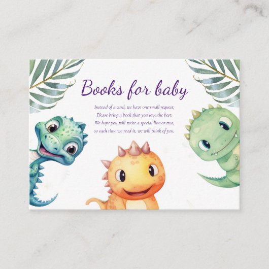 Schattigee dinosaurus Baby shower boeken voor Baby Informatiekaartje (Voorkant)