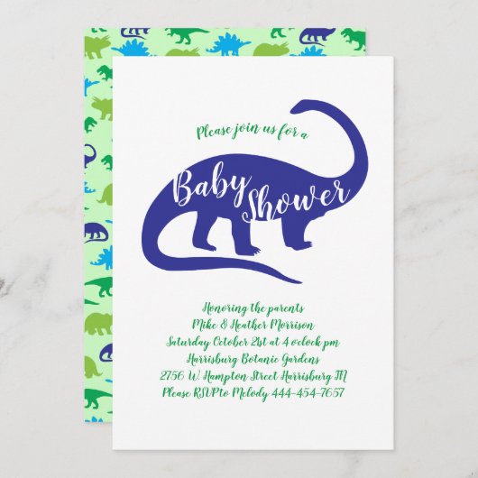 Schattigee Dinosaurus Baby shower Brontosaurus Blu Kaart (Voorkant / Achterkant)