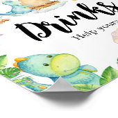 Schattigee Dinosaurus Baby shower Drinken Poster (Hoek)