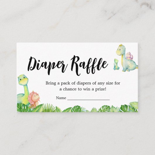 Schattigee Dinosaurus Baby shower Luier Raffle Informatiekaartje (Voorkant)