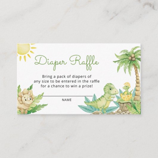 Schattigee Dinosaurus Baby shower Luier Raffle Tic Informatiekaartje (Voorkant)