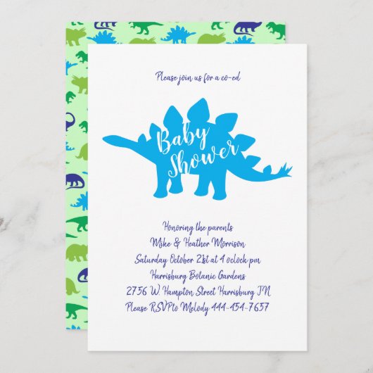 Schattigee dinosaurus Baby shower Stegosaurus Blue Kaart (Voorkant / Achterkant)