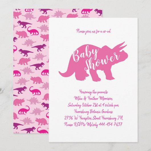Schattigee dinosaurus Baby shower triceratops roze Kaart (Voorkant / Achterkant)