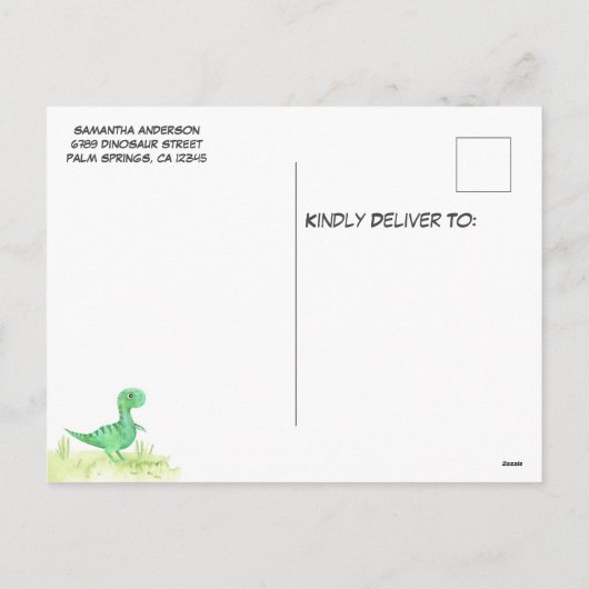 Schattigee Dinosaurus Baby shower Uitnodiging Post (Achterkant)