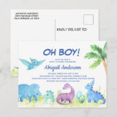 Schattigee Dinosaurus Baby shower Uitnodiging Post (Voorkant / Achterkant)