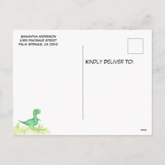 Schattigee Dinosaurus Baby shower Uitnodiging Post (Achterkant)