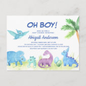Schattigee Dinosaurus Baby shower Uitnodiging Post (Voorkant)