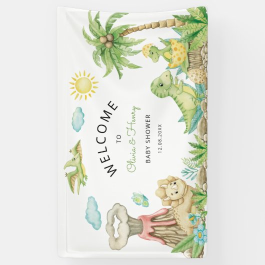 Schattigee Dinosaurus Baby shower Welkom Spandoek (Verticaal)