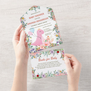 Schattigee dinosaurus ballon flora baby shower all in one uitnodiging