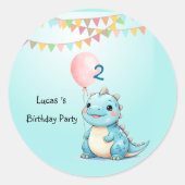 Schattigee Dinosaurus Ballonjongen Happy verjaarda Ronde Sticker (Voorkant)