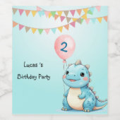 Schattigee Dinosaurus Ballonjongen Happy verjaarda Wijn Etiket (Enkel label)