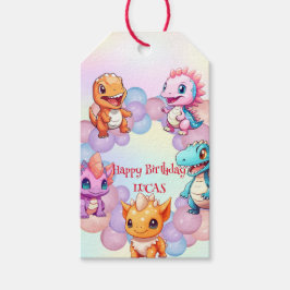 Schattigee dinosaurus Balloon School kinderen verj Cadeaulabel