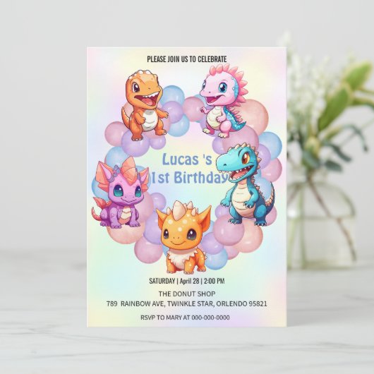 Schattigee dinosaurus Balloon School kinderen verj Kaart (Staand voorkant)